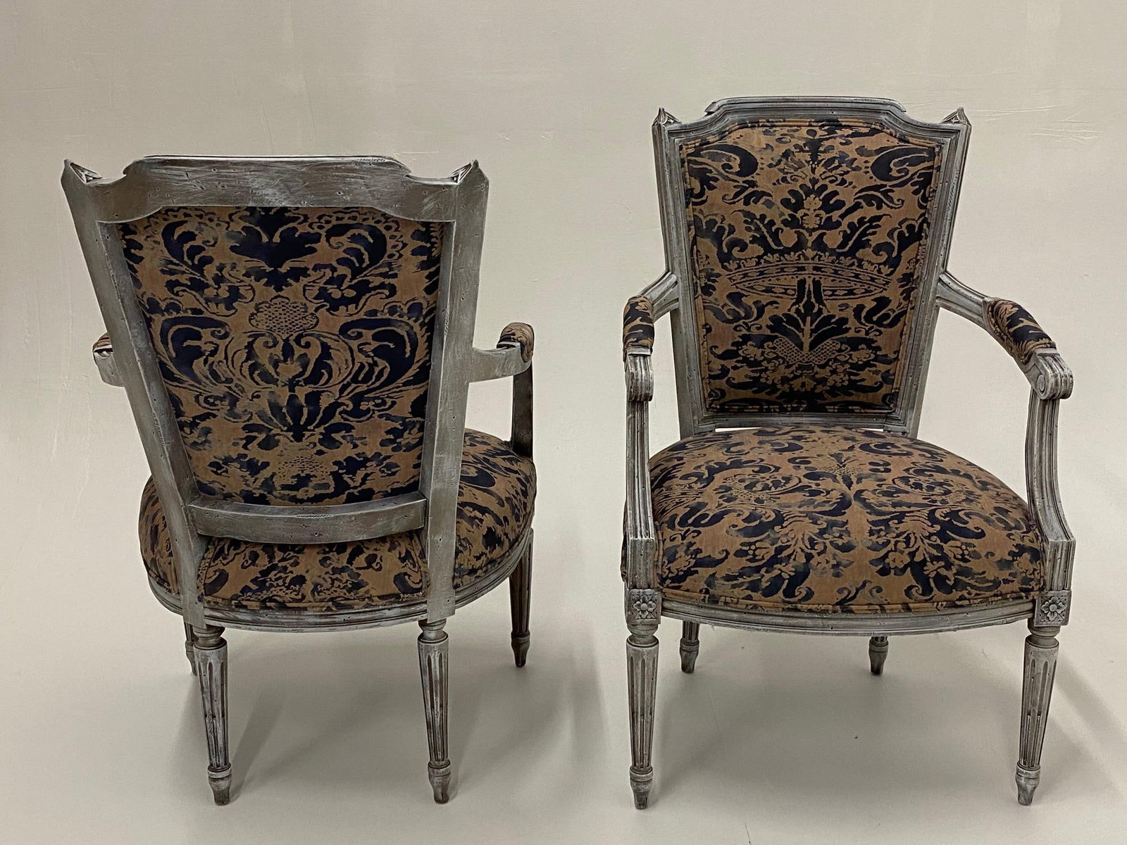 Painted French Armchairs With Fortuny Upholstery - 7