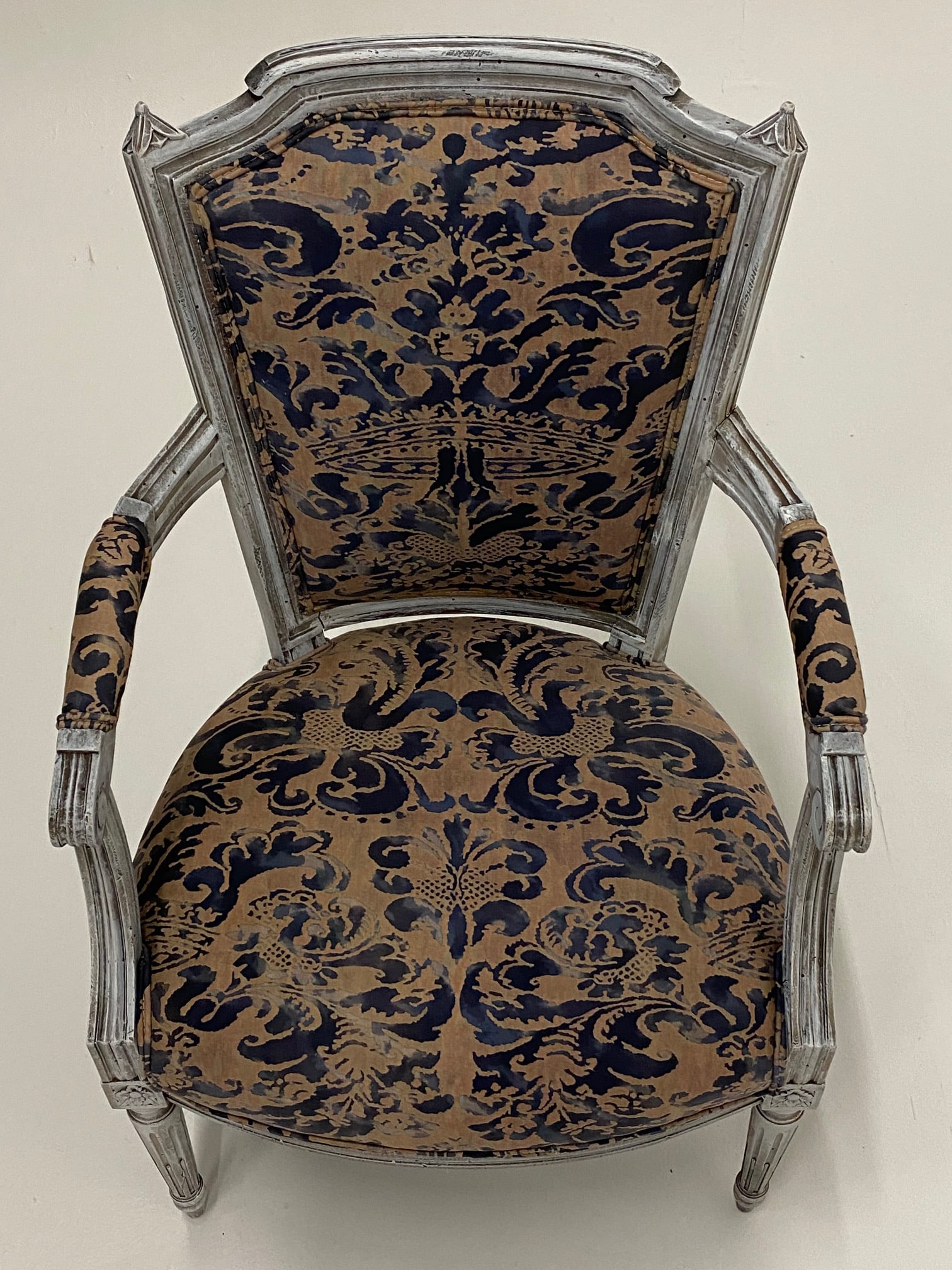 Painted French Armchairs With Fortuny Upholstery - 9