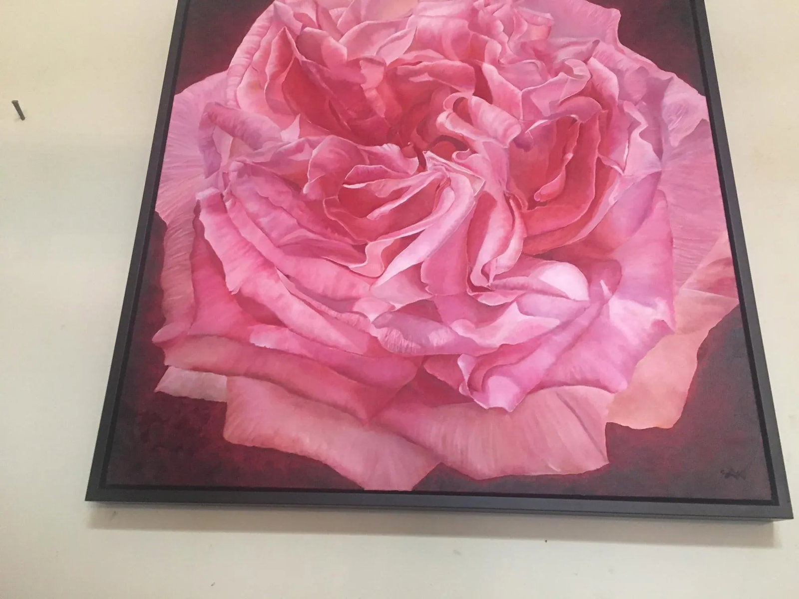 Framed Oil on Canvas Pink Rose " Viviene" by Shelly Gurton - 4