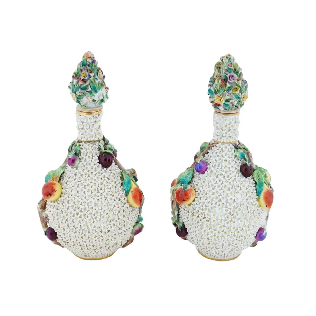 Antique Meissen Manner Snowball Porcelain Vases- Set of 2 - 6
