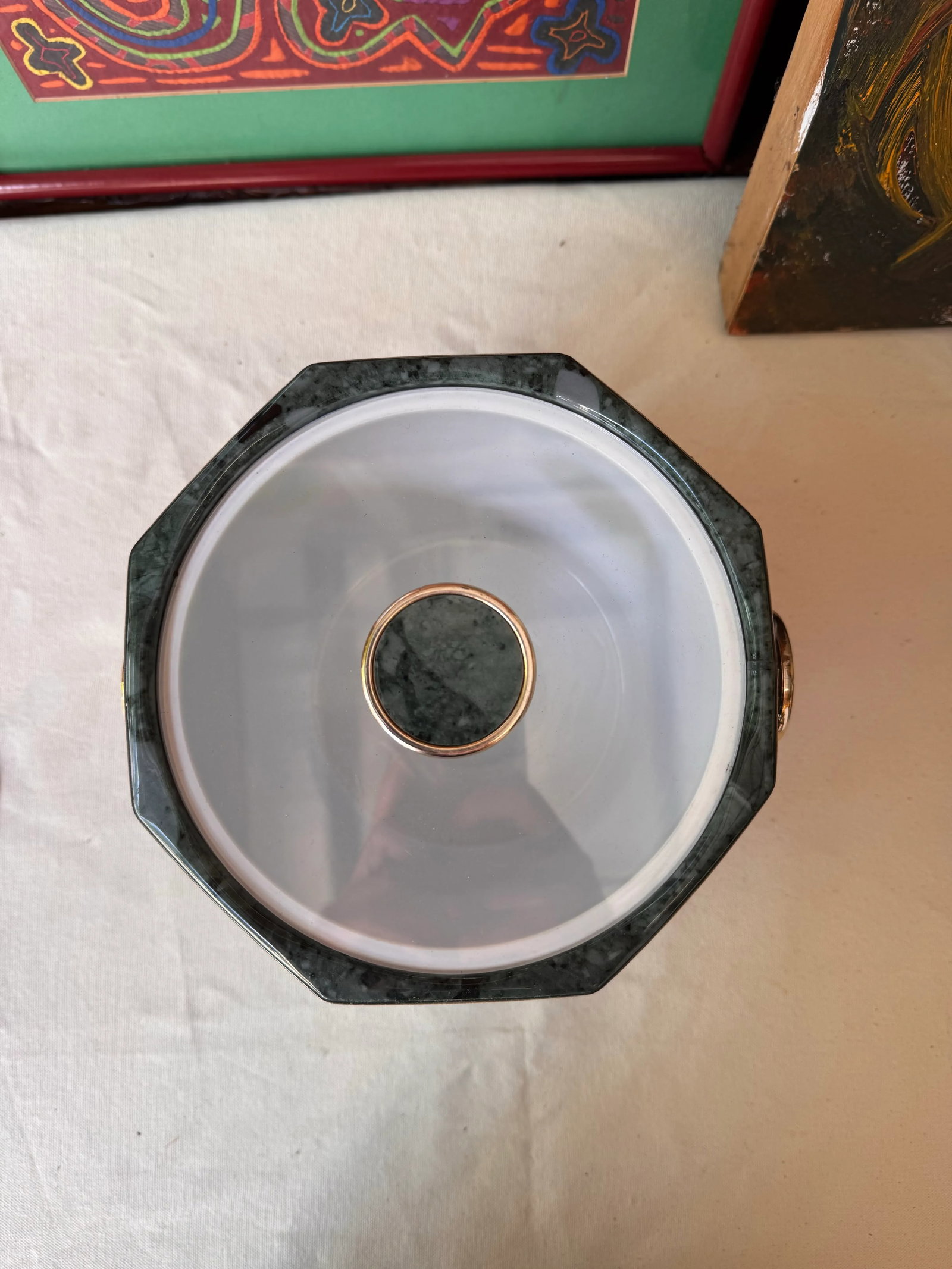 1970s Green Malachite Ice Bucket/Champagne Bucket With Gold Accents and Matching Lid - 3