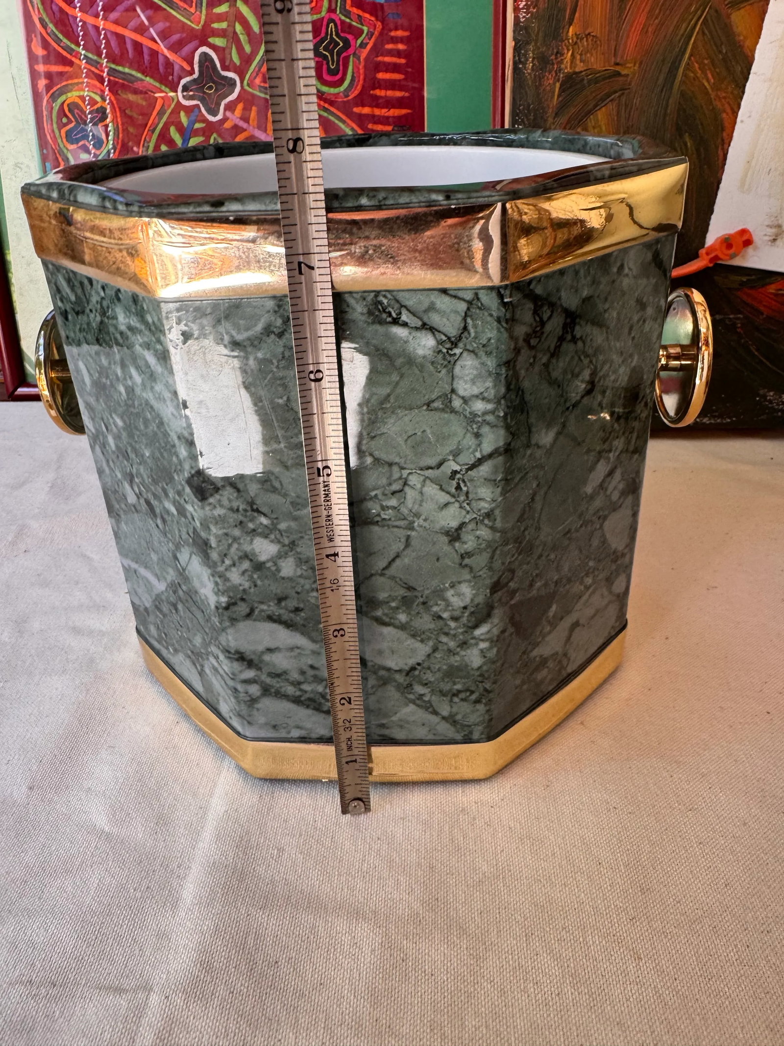 1970s Green Malachite Ice Bucket/Champagne Bucket With Gold Accents and Matching Lid - 6