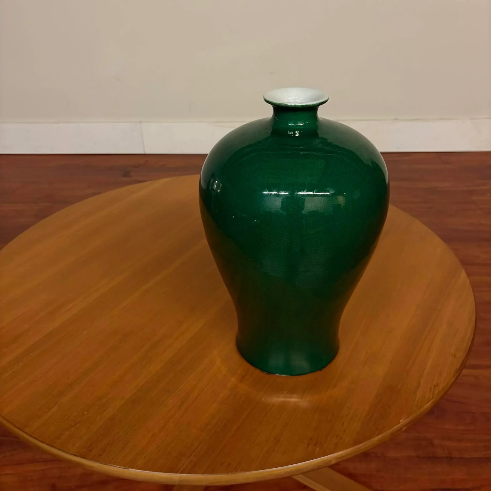 Vintage Green Crackle Glaze Meiping Vase - 11