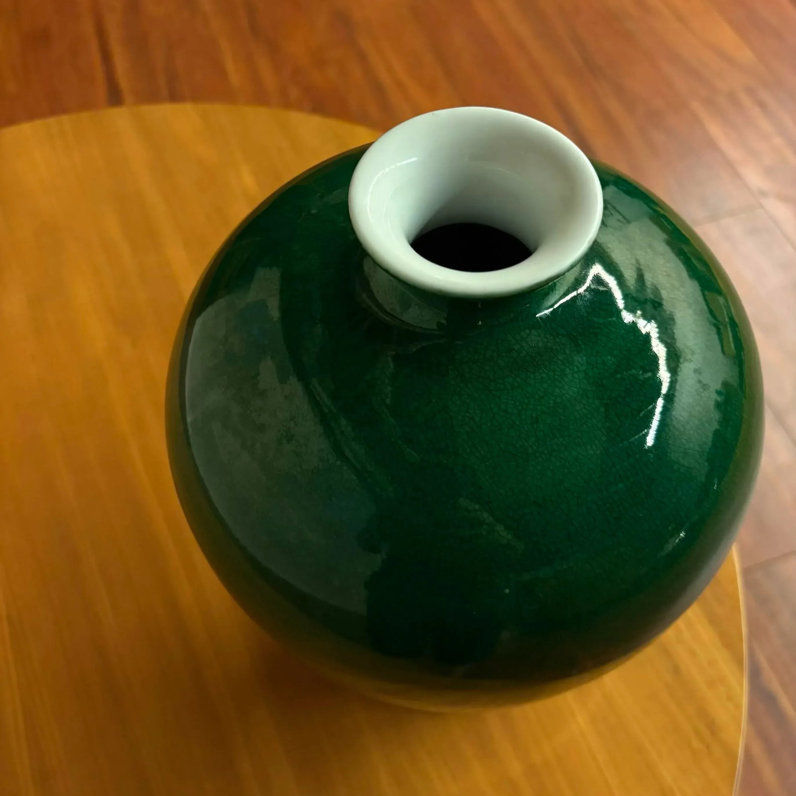 Vintage Green Crackle Glaze Meiping Vase - 12