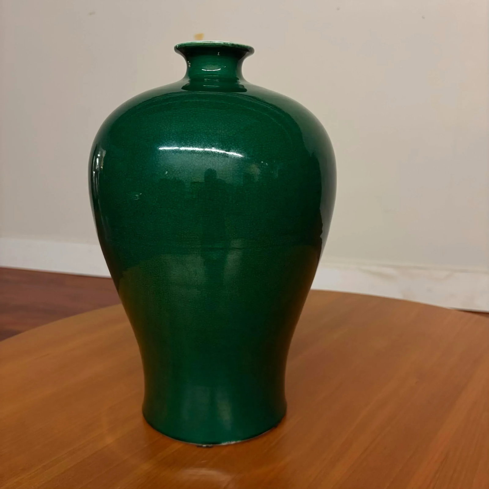 Vintage Green Crackle Glaze Meiping Vase - 5