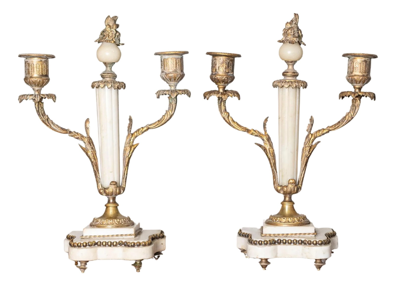Pair of 19th-Century French Neoclassical Marble and Gilt Bronze Candelabras (1 of 7)