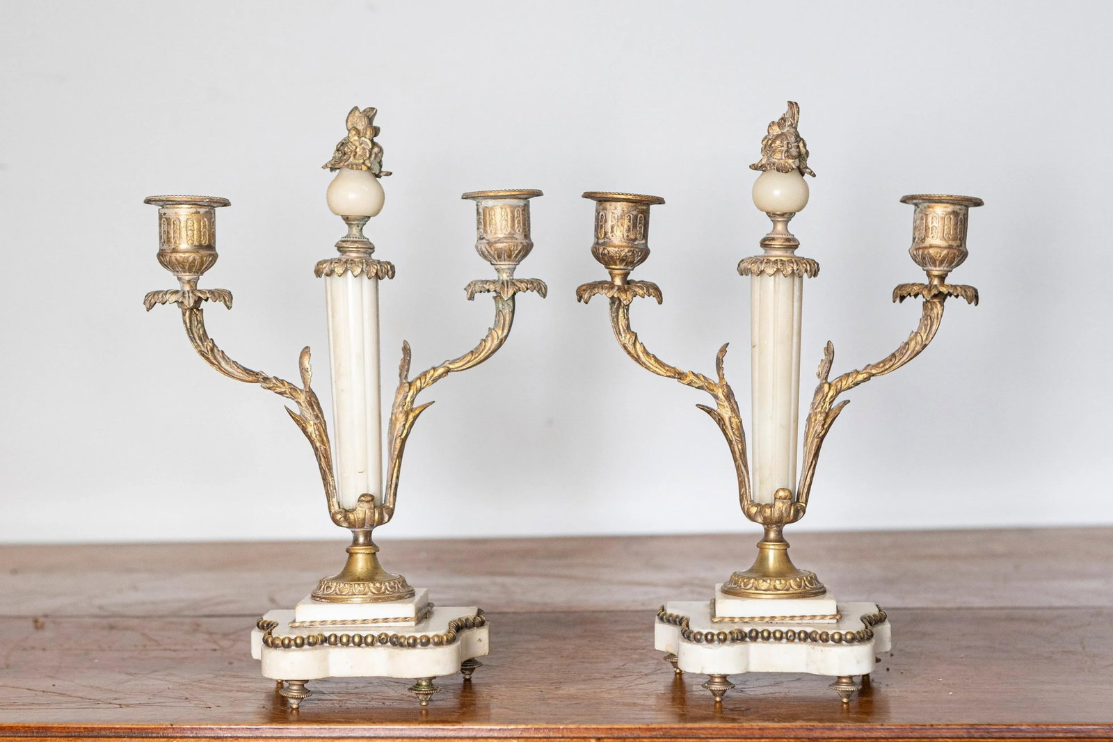 Pair of 19th-Century French Neoclassical Marble and Gilt Bronze Candelabras - 2