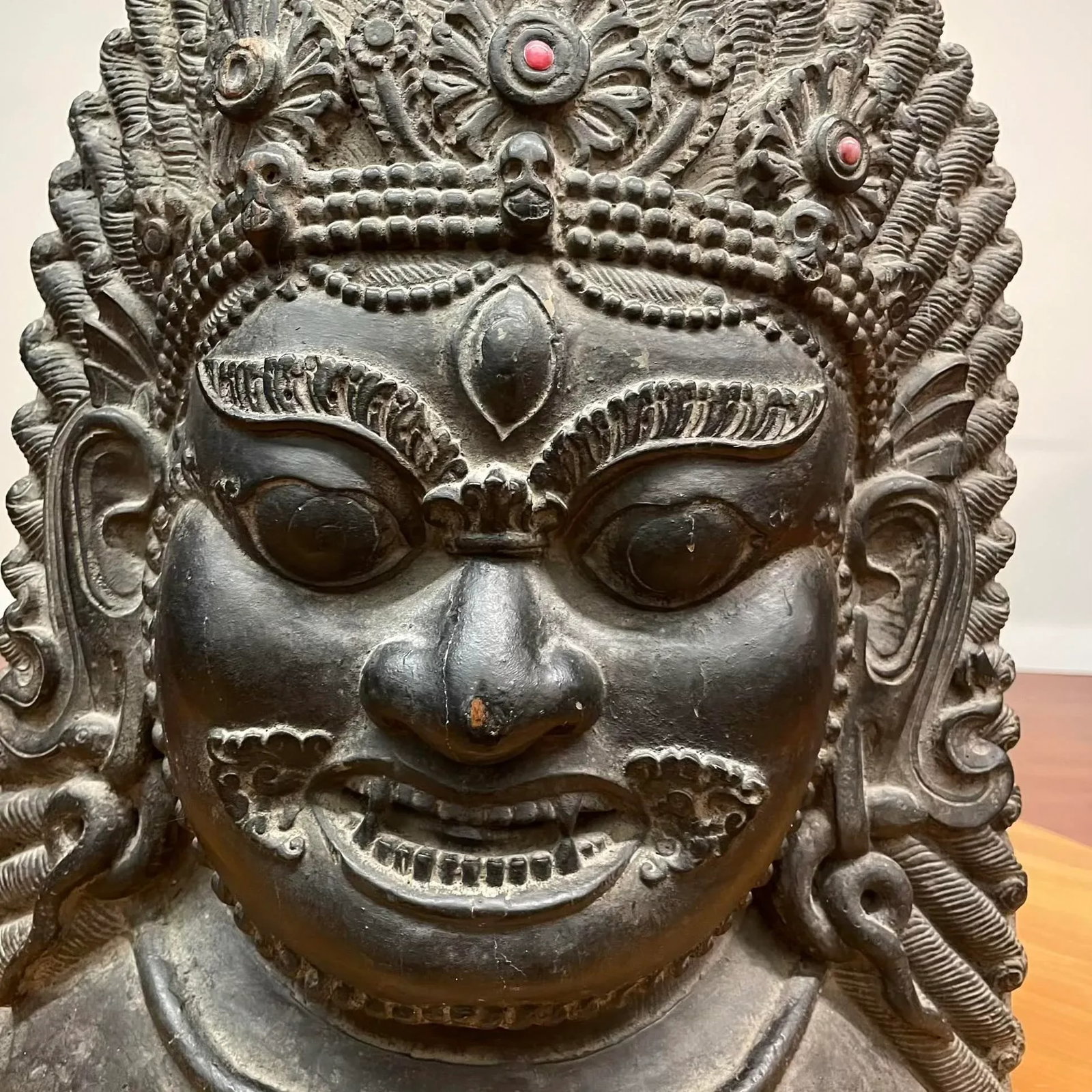 Large Nepalese Lacquered Wood Bhairab Mask Sculpture - 11
