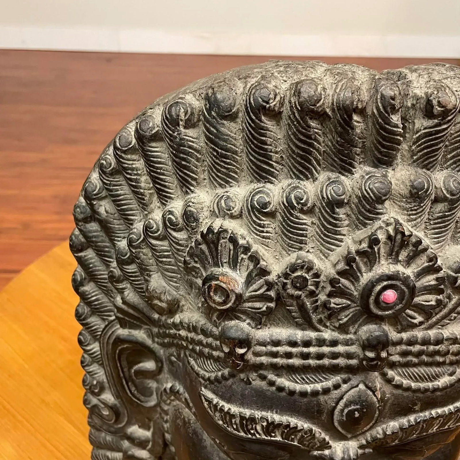Large Nepalese Lacquered Wood Bhairab Mask Sculpture - 12