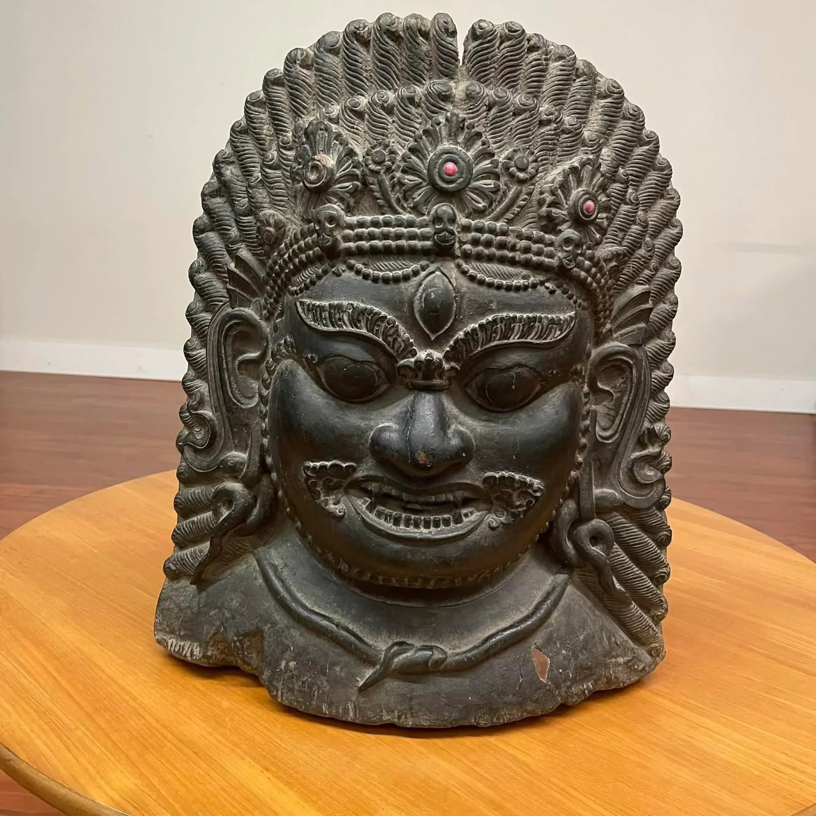 Large Nepalese Lacquered Wood Bhairab Mask Sculpture - 13