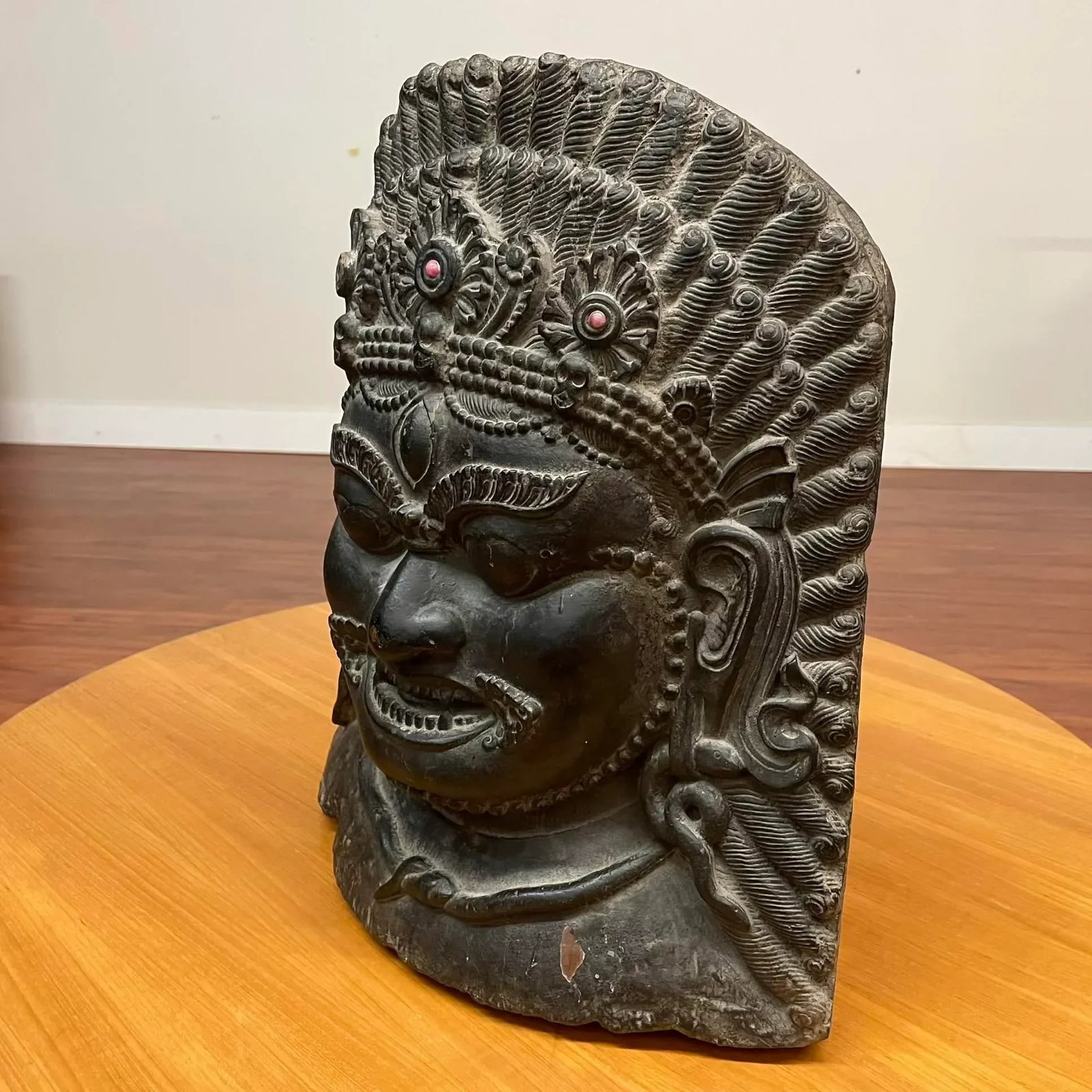 Large Nepalese Lacquered Wood Bhairab Mask Sculpture - 2