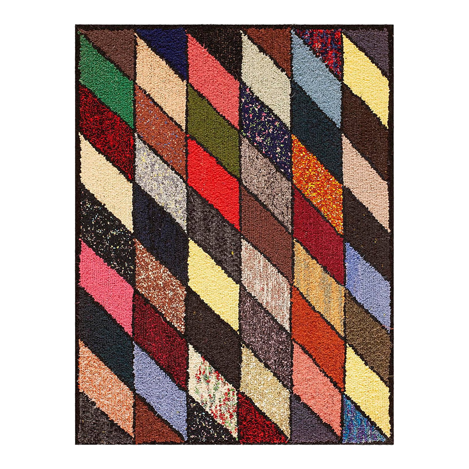 Superb Light and Vibrant Color With Symmetrical Design Vintage American Hooked Rug: Antique American hooked rug, size: 2'6" x 3'4". ntique American Hooked 1940s Multicolor Jewel Tones Wool Allover Geometric Rug, Circa Date: 1940s. This exceptional piece is a vibrant example of the