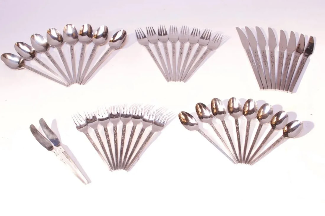 Mid-Century Japanese Modern Forty-Two Piece "Diamond" Stainless Steel Flatware Set - 13