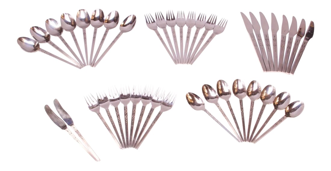 Mid-Century Japanese Modern Forty-Two Piece "Diamond" Stainless Steel Flatware Set (1 of 13)