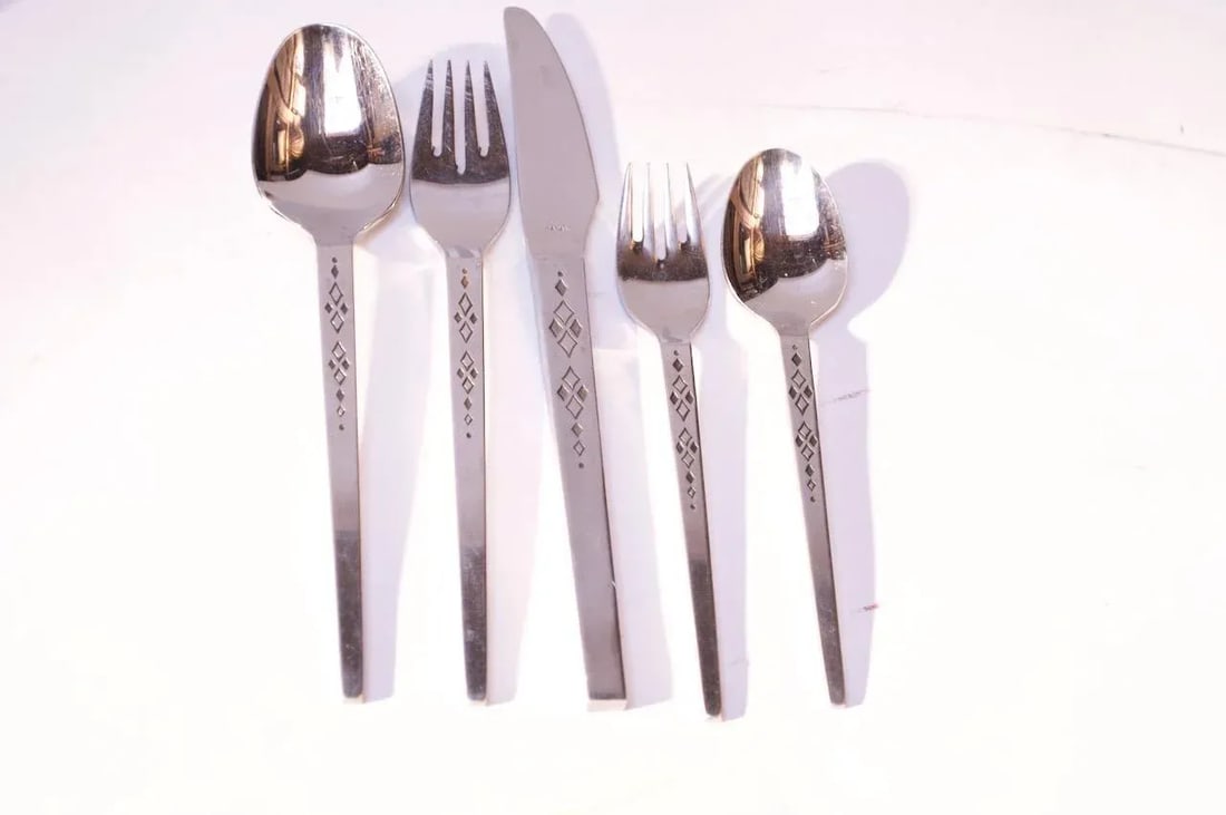 Mid-Century Japanese Modern Forty-Two Piece "Diamond" Stainless Steel Flatware Set - 2