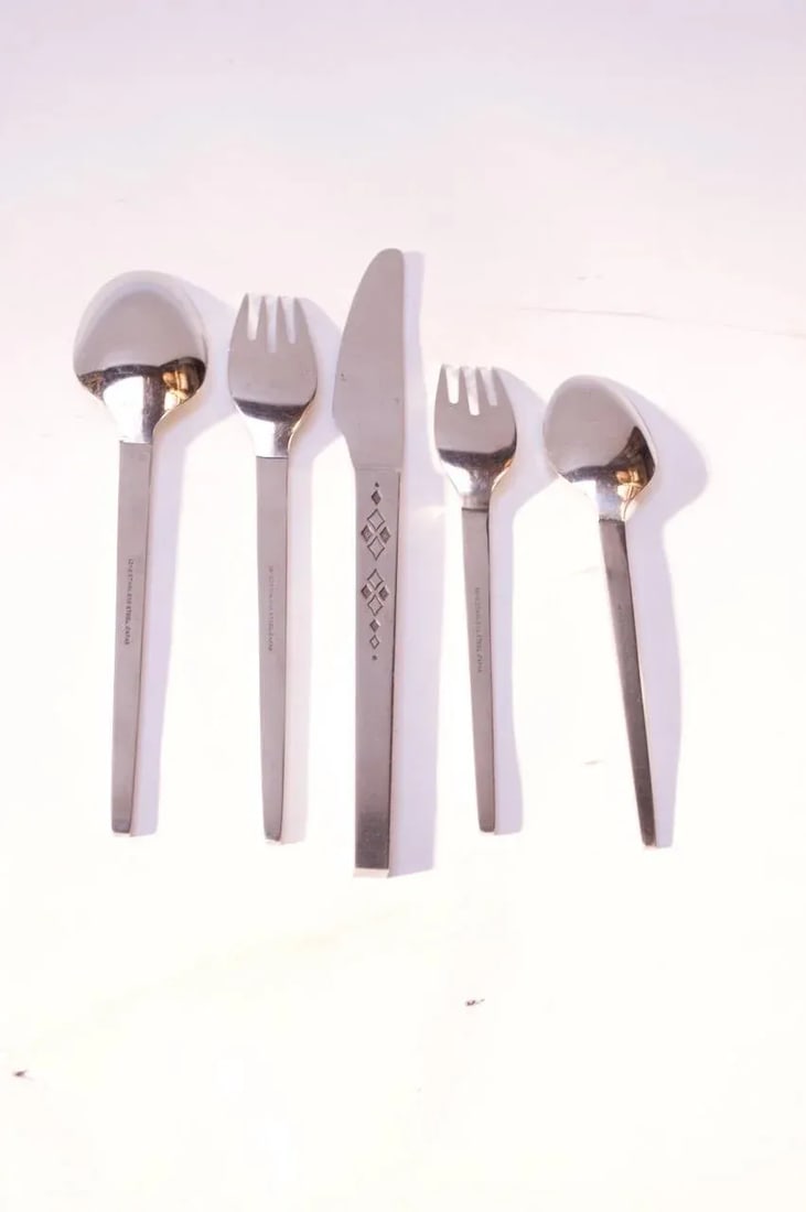 Mid-Century Japanese Modern Forty-Two Piece "Diamond" Stainless Steel Flatware Set - 3