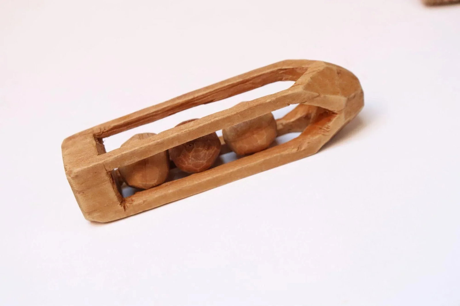 Set of Three Folk Art Petite Handcarved Whimsy Ball in Cage Sculptures - 11