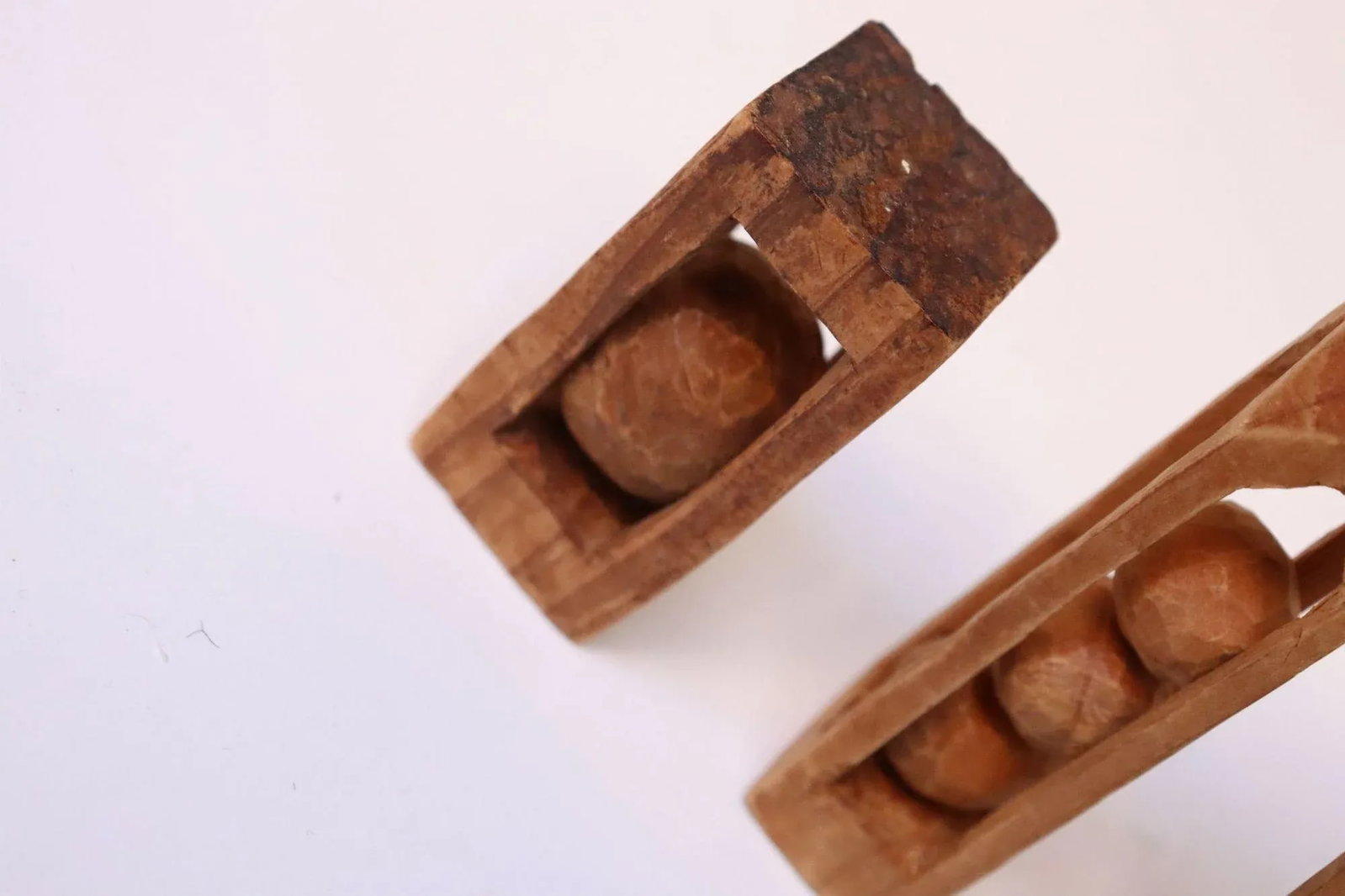 Set of Three Folk Art Petite Handcarved Whimsy Ball in Cage Sculptures - 16