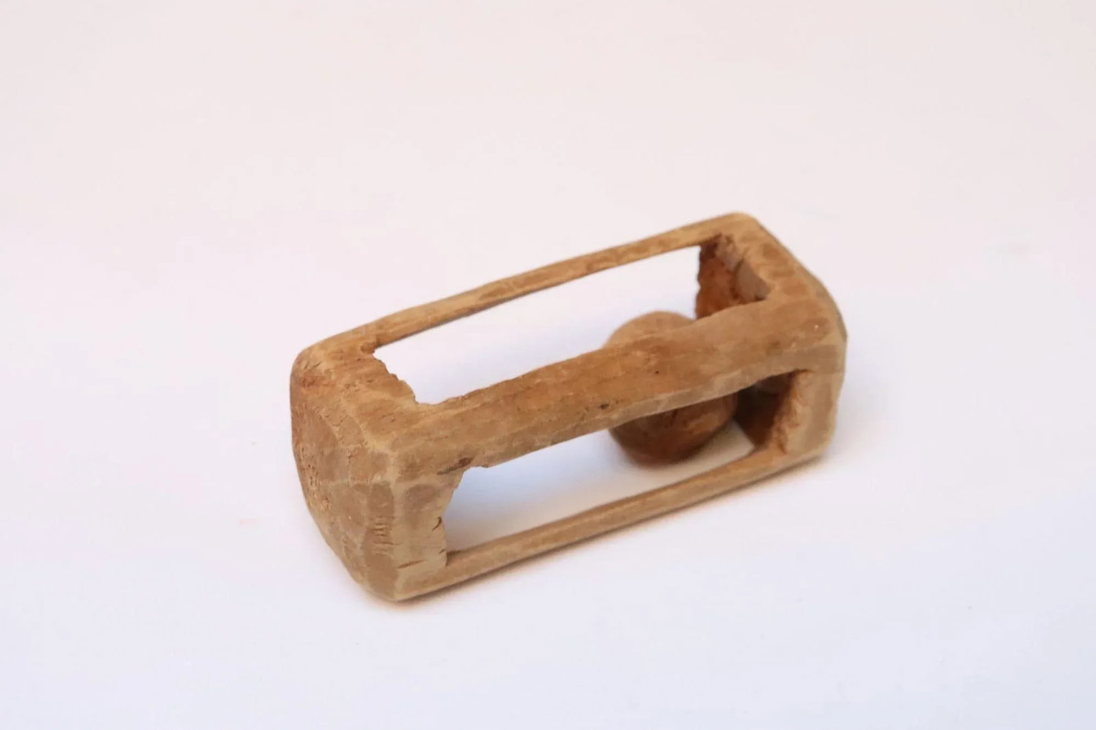 Set of Three Folk Art Petite Handcarved Whimsy Ball in Cage Sculptures - 8