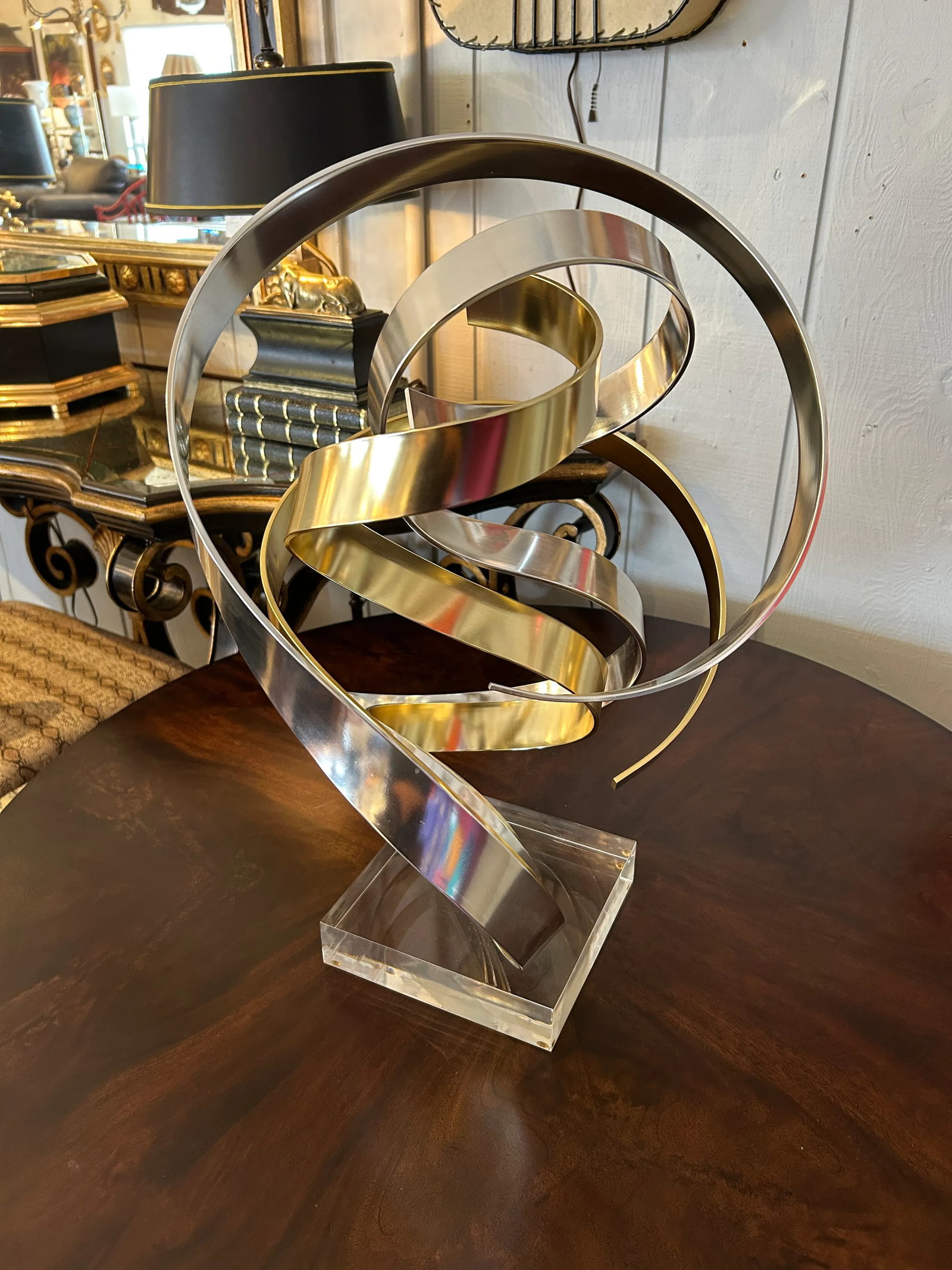 Chrome and Brass Ribbon Motif Abstract Tabletop Sculpture - 10