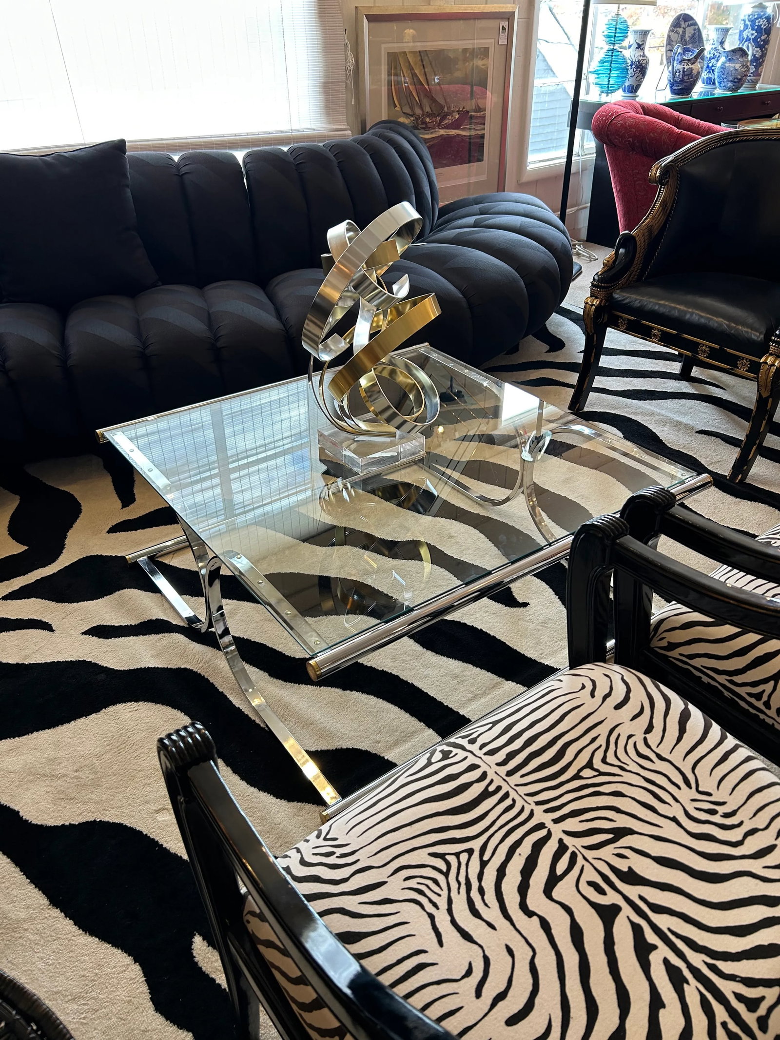Chrome and Brass Ribbon Motif Abstract Tabletop Sculpture - 11
