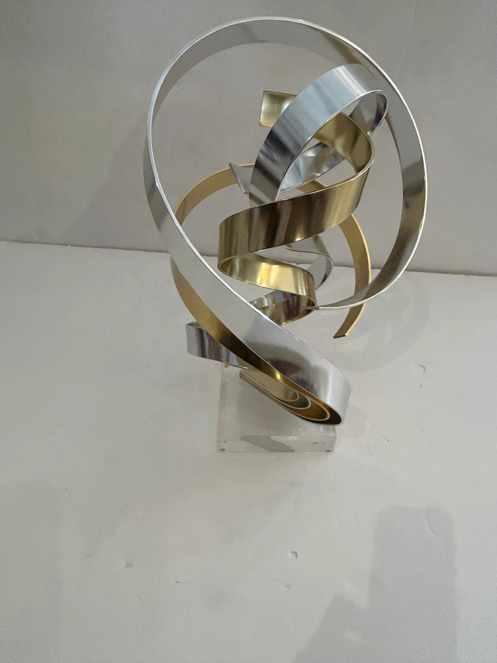 Chrome and Brass Ribbon Motif Abstract Tabletop Sculpture - 2