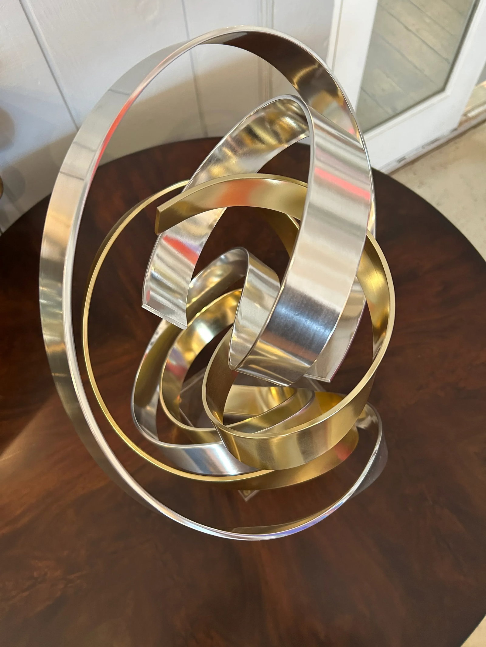 Chrome and Brass Ribbon Motif Abstract Tabletop Sculpture - 4