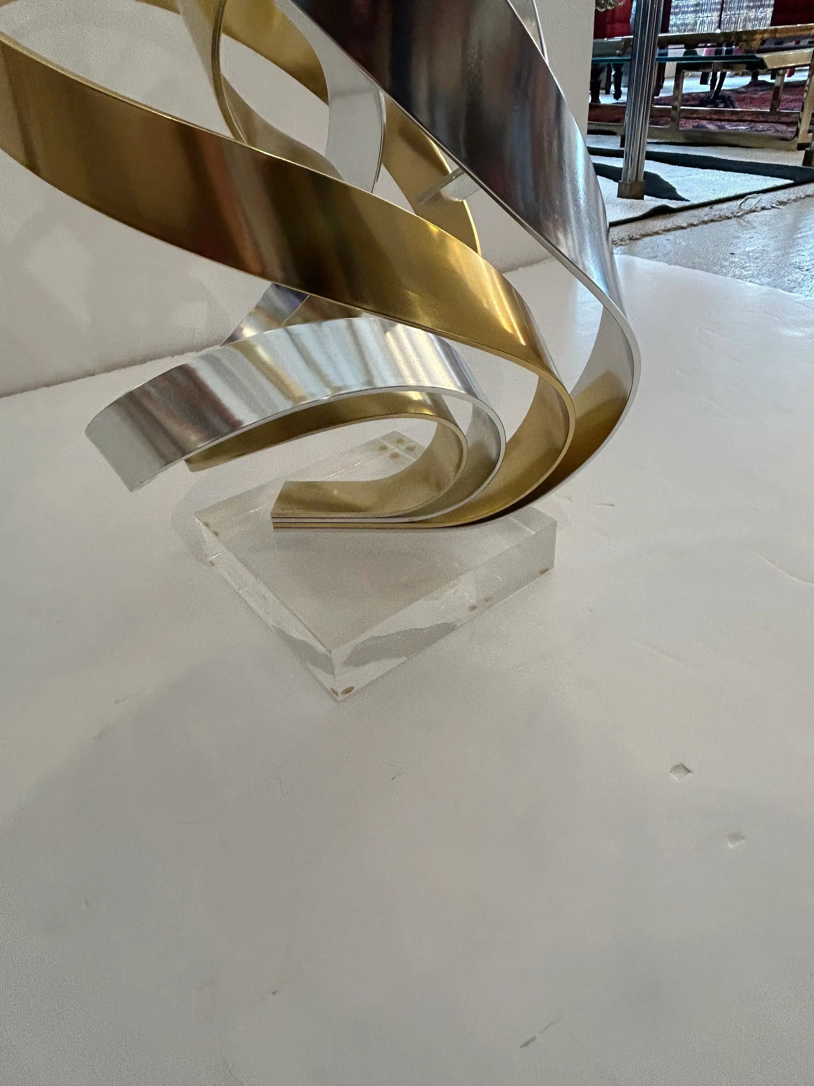 Chrome and Brass Ribbon Motif Abstract Tabletop Sculpture - 5