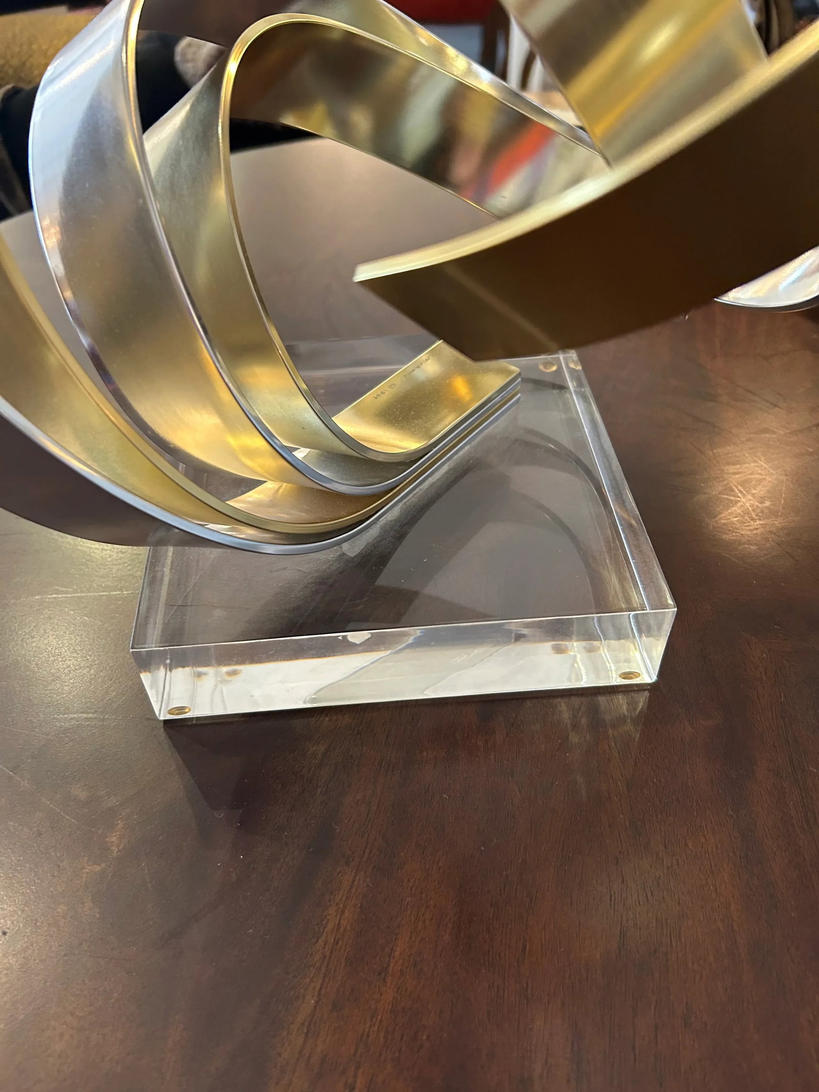 Chrome and Brass Ribbon Motif Abstract Tabletop Sculpture - 7