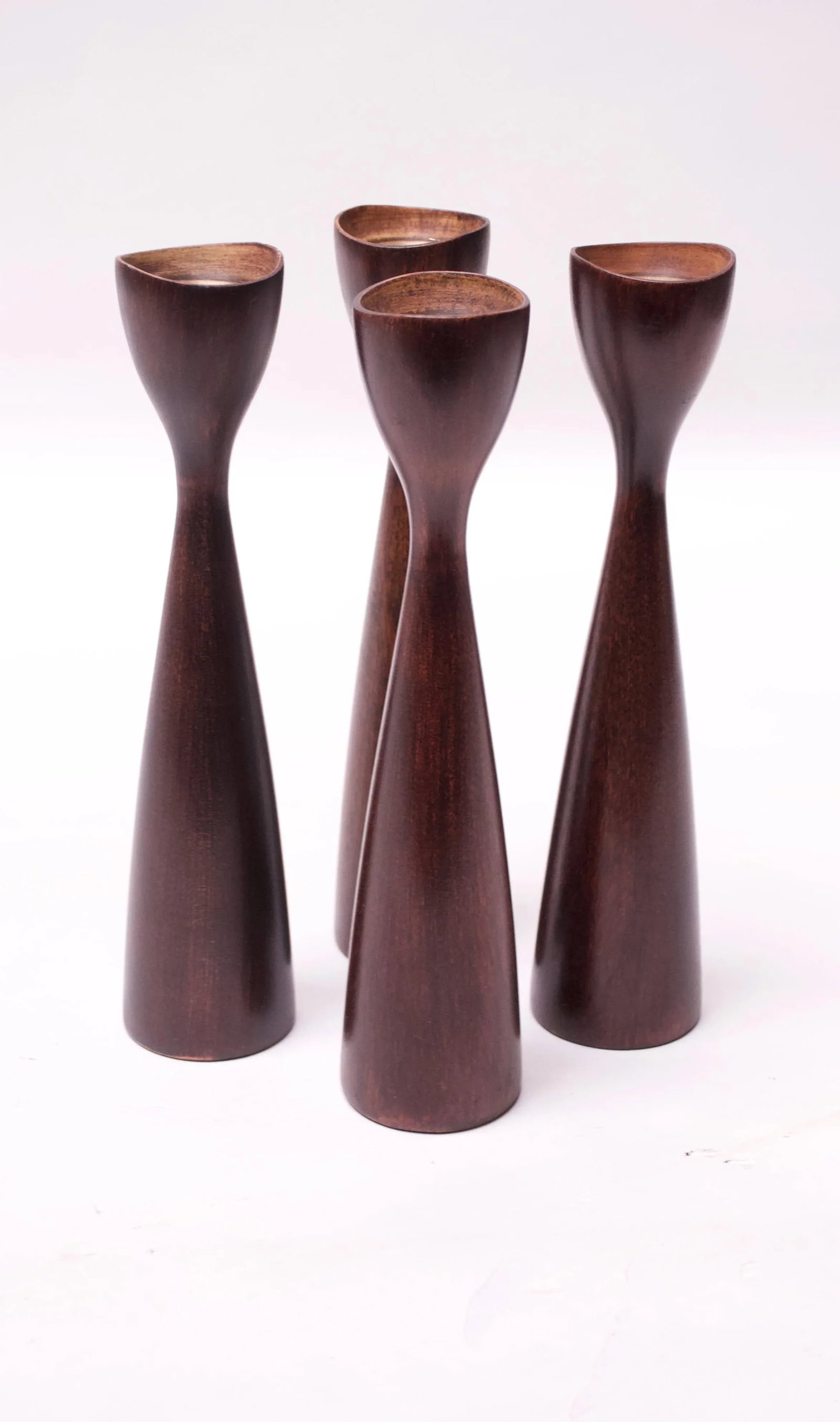 Set of Four Sculptural American Modern Stained Maple Candlesticks - 4