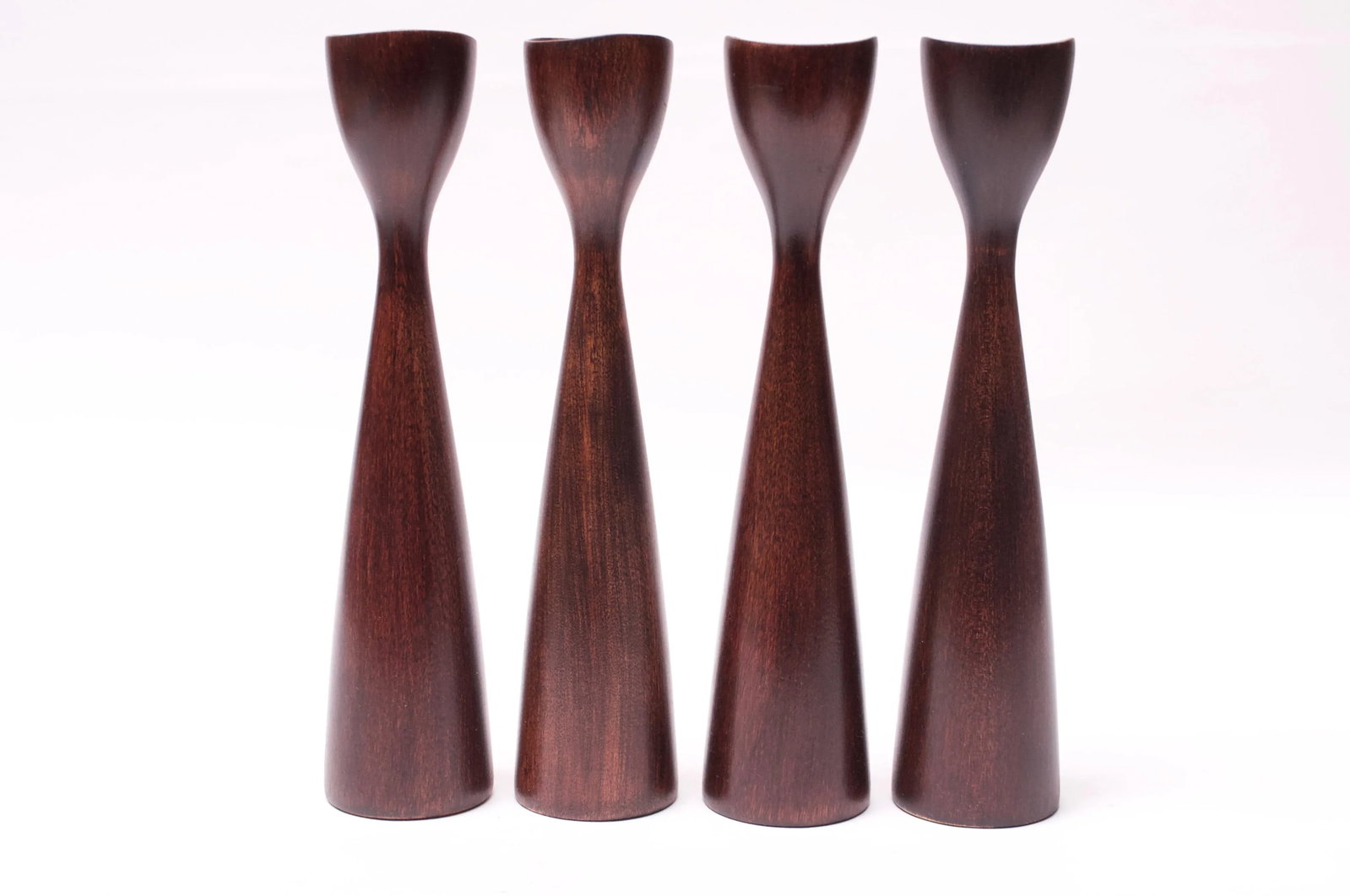 Set of Four Sculptural American Modern Stained Maple Candlesticks - 9