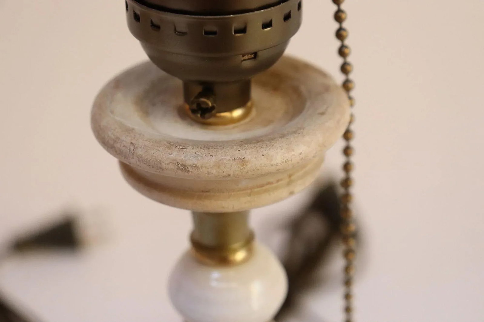 Pair of Vintage Stacked Bobbin Form Porcelain and Brass Boudoir / Bedside Lamps - 12