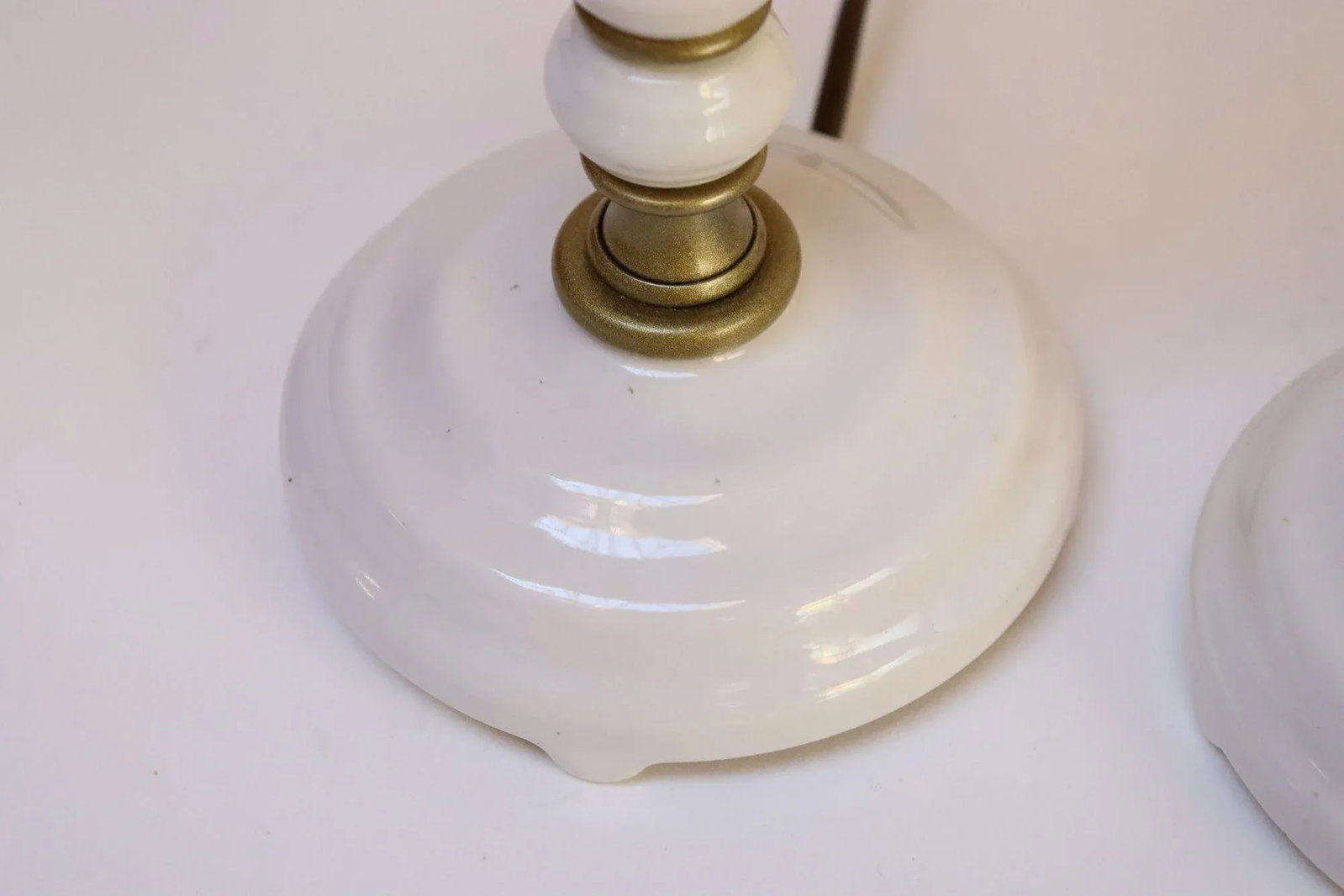 Pair of Vintage Stacked Bobbin Form Porcelain and Brass Boudoir / Bedside Lamps - 16