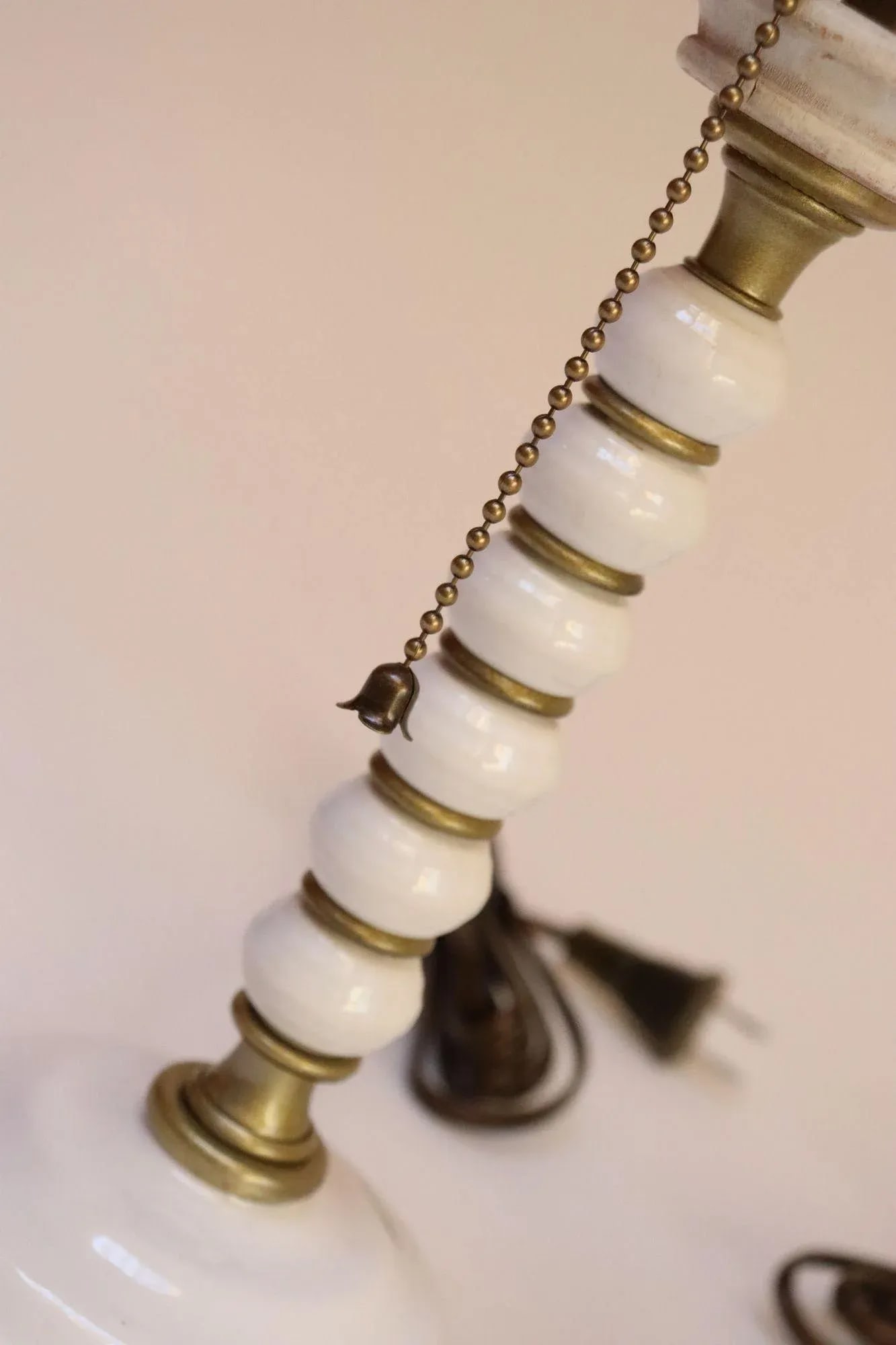 Pair of Vintage Stacked Bobbin Form Porcelain and Brass Boudoir / Bedside Lamps - 6