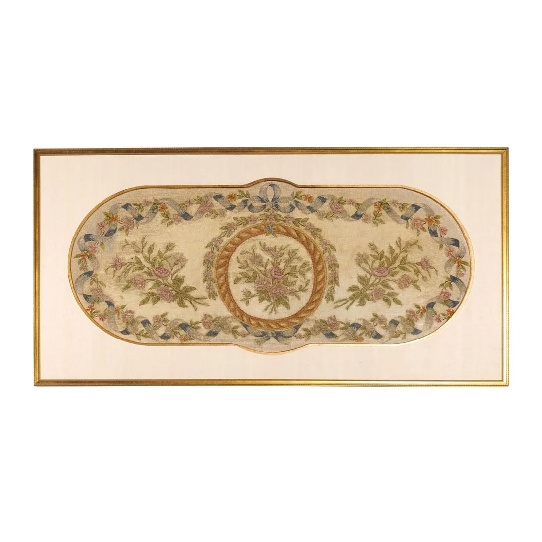 French 19th Century Framed Needlepoint Tapestry with Ribbon and Floral Décor - 12
