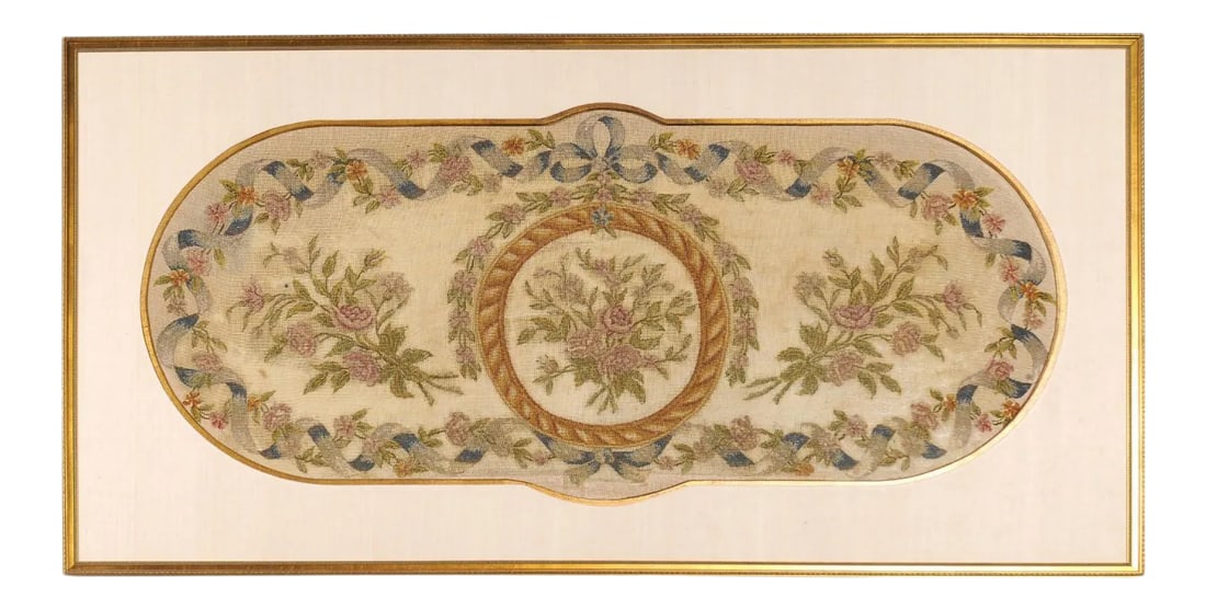 French 19th Century Framed Needlepoint Tapestry with Ribbon and Floral Décor (1 of 12)