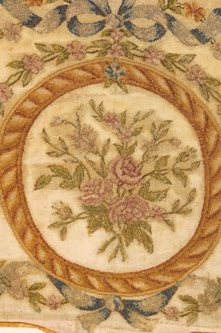 French 19th Century Framed Needlepoint Tapestry with Ribbon and Floral Décor - 9