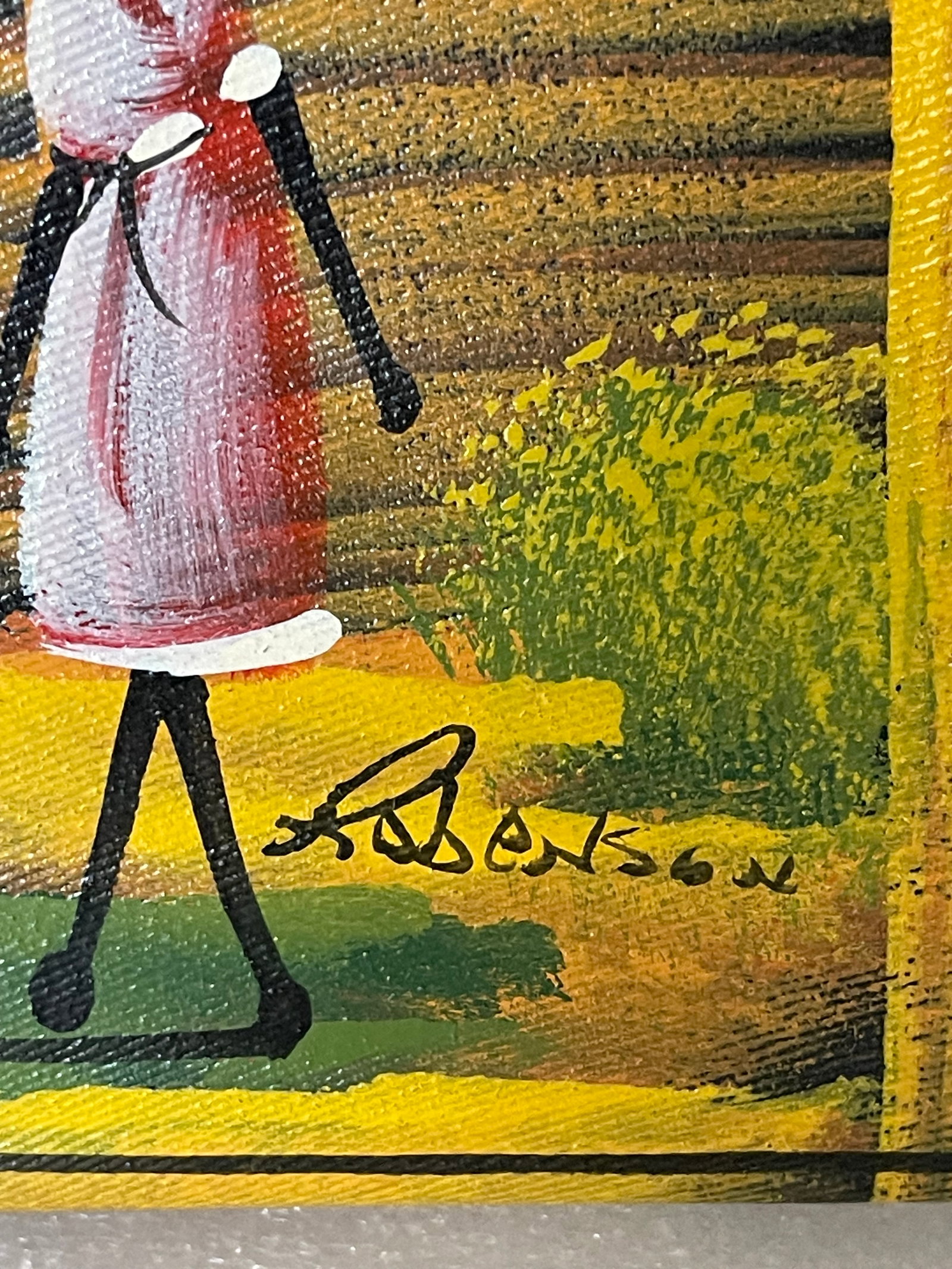 Vintage Haitian Naive Folk Art Painting Signed Roberson - 2
