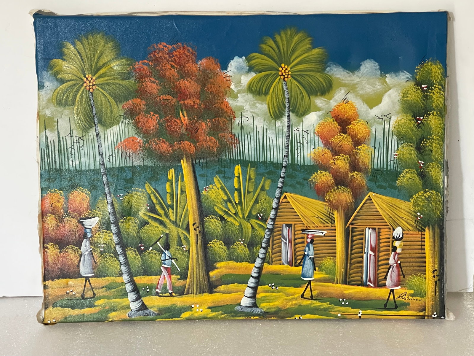 Vintage Haitian Naive Folk Art Painting Signed Roberson - 3
