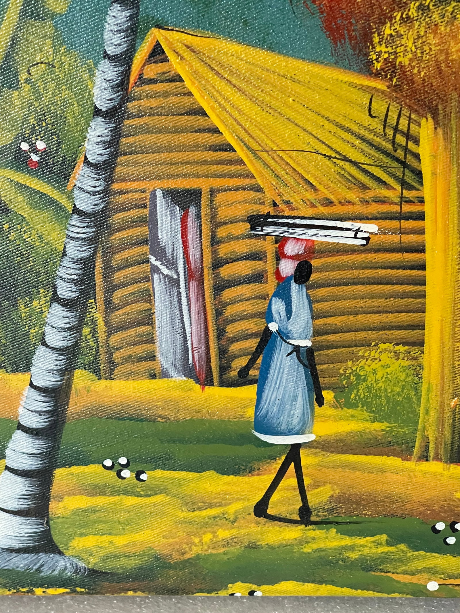 Vintage Haitian Naive Folk Art Painting Signed Roberson - 4