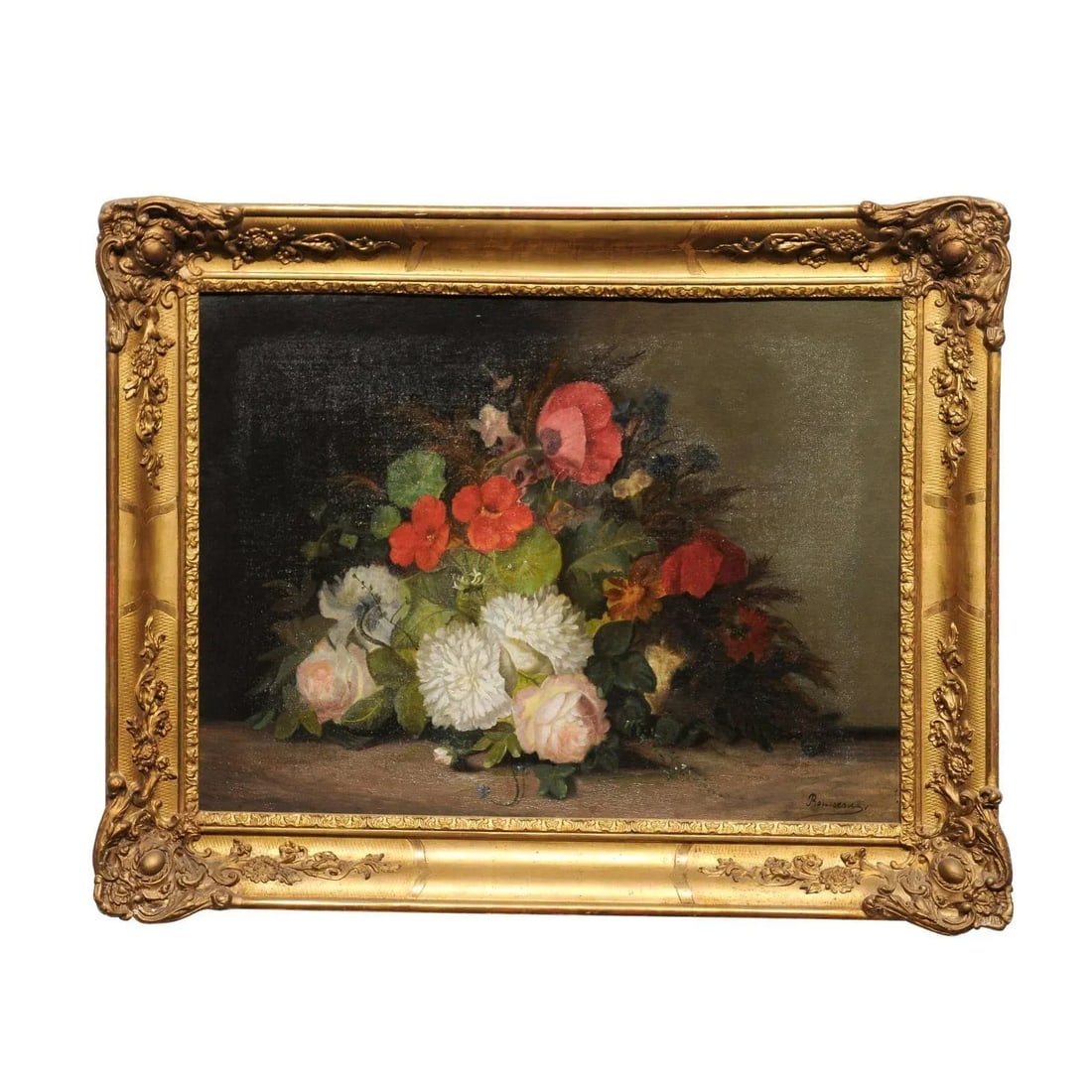 Mid 19th Century French Floral Still Life Oil Painting, Framed - 10