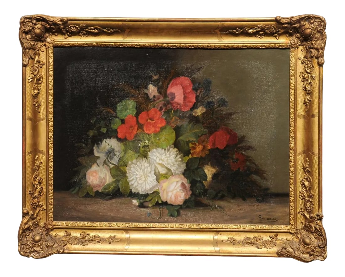 Mid 19th Century French Floral Still Life Oil Painting, Framed (1 of 10)