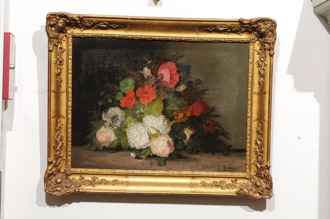 Mid 19th Century French Floral Still Life Oil Painting, Framed - 2