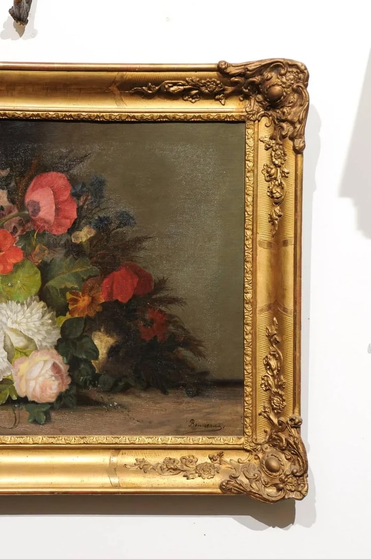 Mid 19th Century French Floral Still Life Oil Painting, Framed - 4