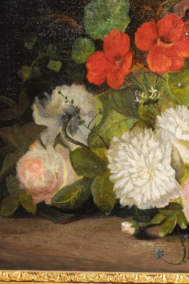 Mid 19th Century French Floral Still Life Oil Painting, Framed - 8