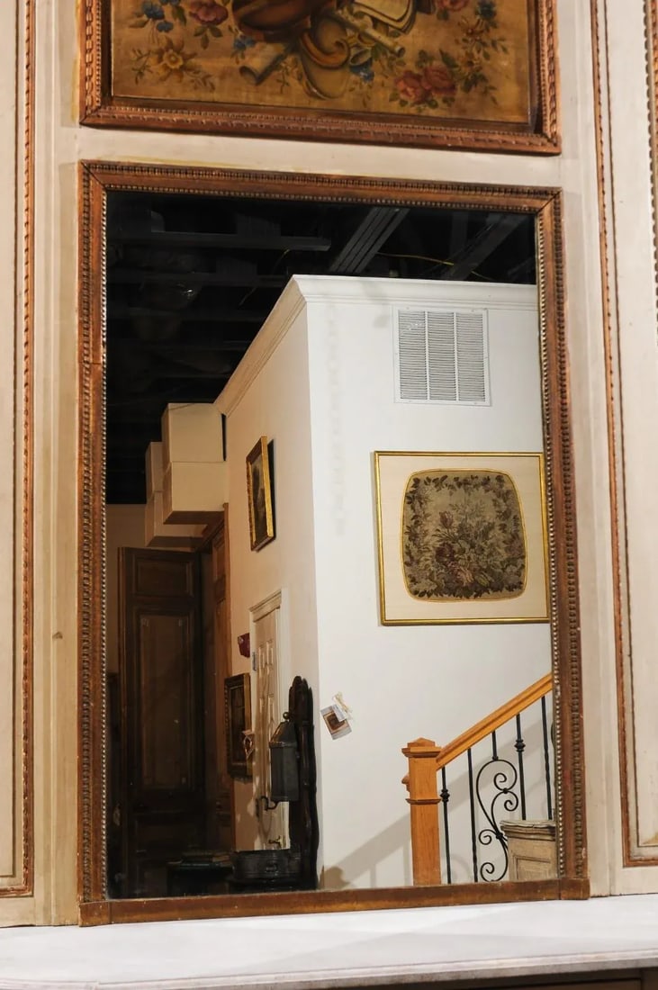 1860s Parisian Louis XVI-Style Trumeau Mirror with Painted Musical Instruments - 5