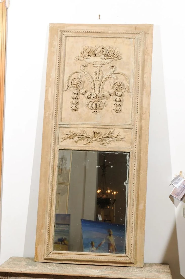 French Louis XVI Period 1790s Painted Wood Trumeau Mirror with Scrollwork Motifs - 2