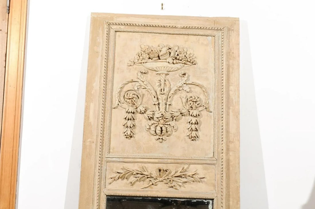 French Louis XVI Period 1790s Painted Wood Trumeau Mirror with Scrollwork Motifs - 5
