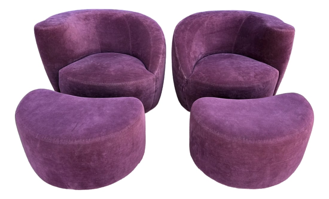 1980s Pair of Vladimir Kagan Nautilus Chairs and Ottomans (1 of 15)