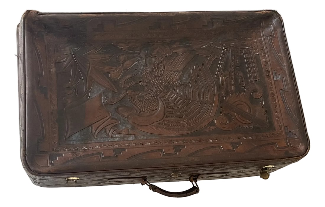 Antque American Embossed Leather With Eagle Travelling Trunk (1 of 11)
